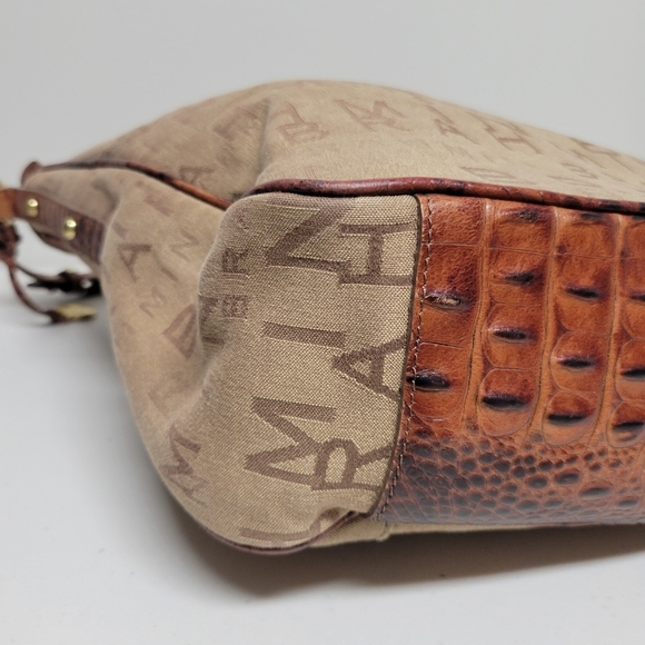 Brahmin Monogram Tan And Brown Canvas Croc Leather Shoulder Bag. - Picture 8 of 16